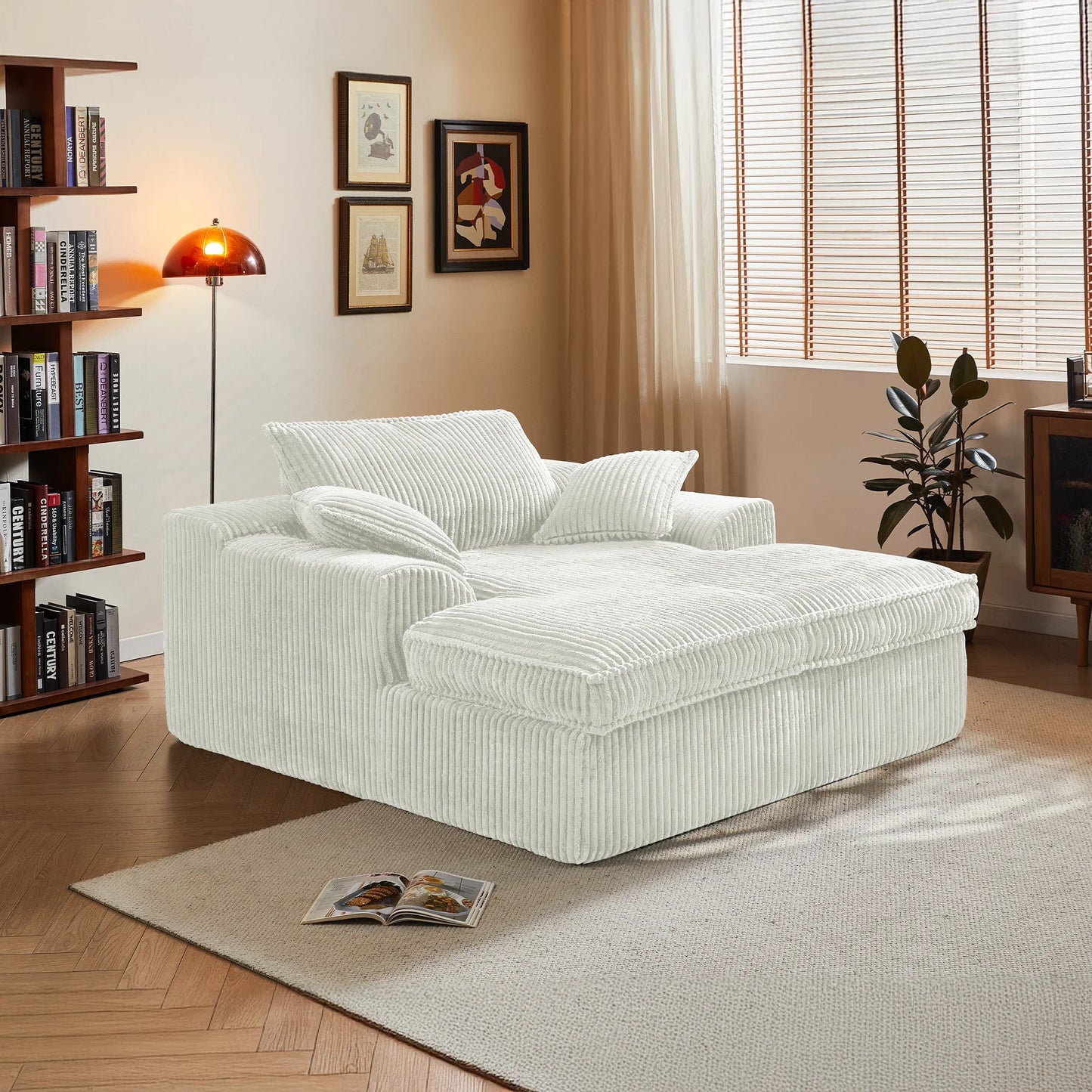 Large Modular Corduroy Double Chaise Sofa Vacuum Compressed for Easy Delivery