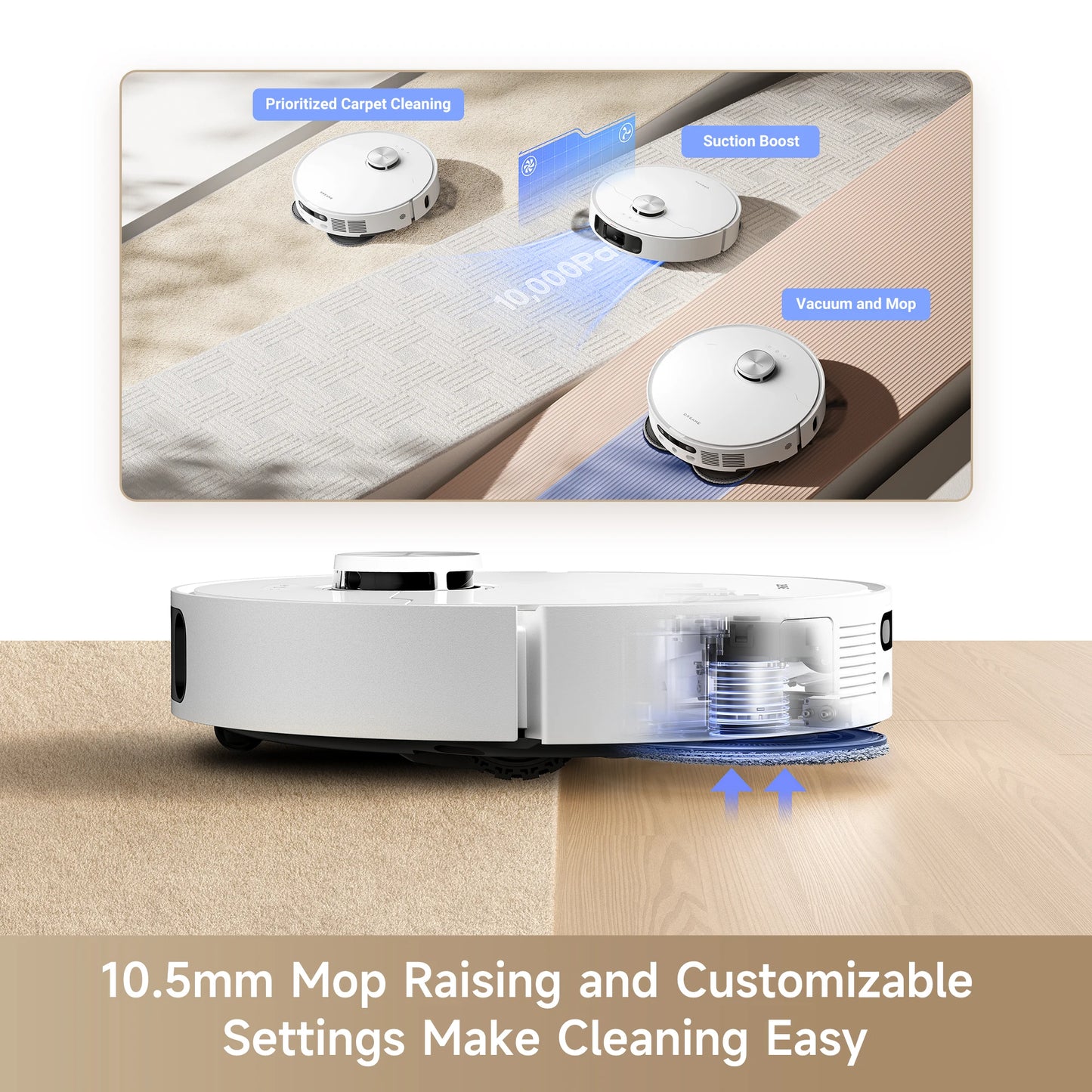 Robot Vacuum & Mop with 10000Pa Suction Self Emptying Auto Mop Washing