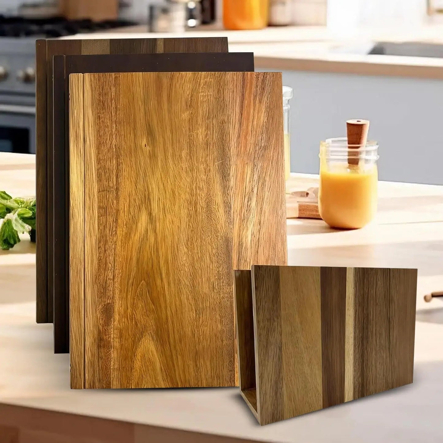 3-Piece Book Style Wooden Cutting Board Set with Stand