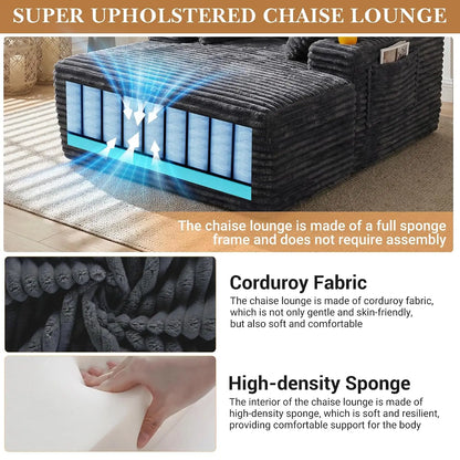 Oversized Corduroy Chaise Lounge Chair | Boneless Sleeper Sofa, Vacuum Compressed for Easy Delivery