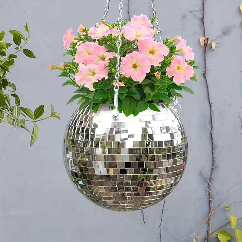 Disco Mirror Ball, Hanging Flower Pot, Hanging Basket, Indoor Ornament, Bohemian-inspired Mirror Ball, Space-saving