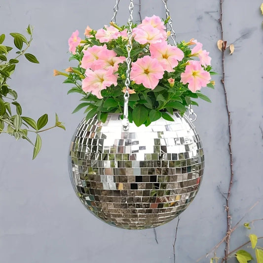 Disco Mirror Ball Hanging Planter Reflective Indoor Flower Pot Bohemian Home Décor