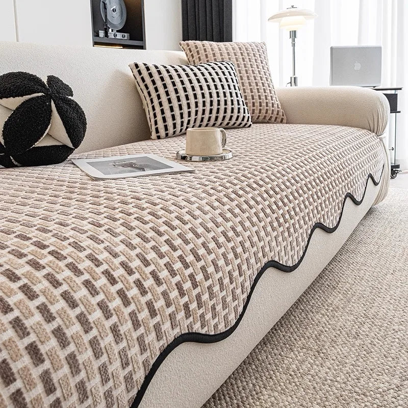 Weaving Jacquard Chenille Sofa Cover for Four Season Living Room Couch Seat Cover Furniture Decor Protector Anti-Slip Sofa Towel