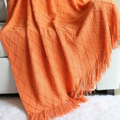 Nordic Geometric Knit Throw Blanket with Fringe Soft Decorative Sofa & Bed Blanket