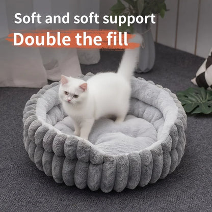 Cat Bed Round Plush Fluffy Nest Bed Cats Pet Cushions, Cozy for Indoor Cats or Small Dog beds, Doughnut Calm Anti-nxiety Dog Bed