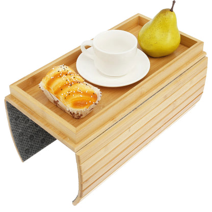 3-in-1 Bamboo Sofa Armrest Tray with Rotating Cup Holder