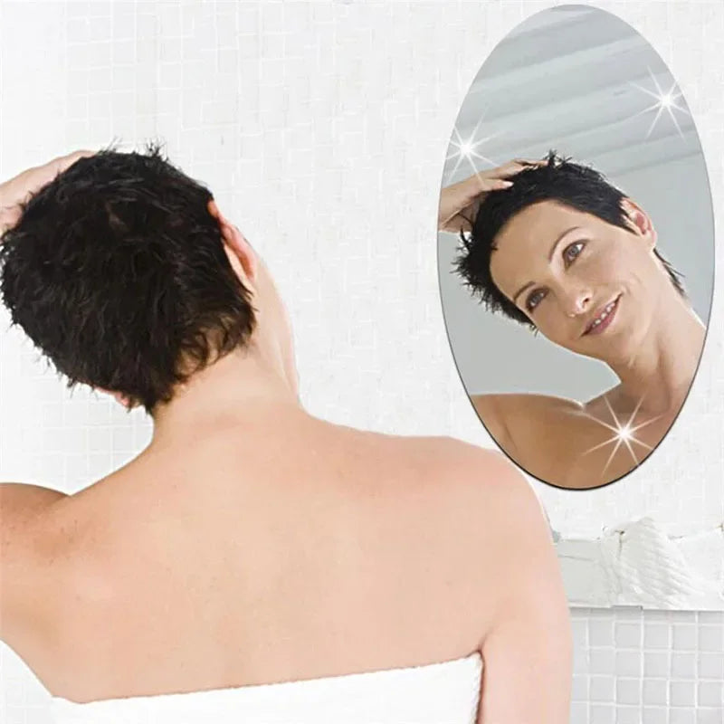 Elliptic HD Anti Fog Wall Mirror Sticker Self Adhesive Shatterproof Acrylic Non-Glass Safety Mirror Sheets for Home Decor