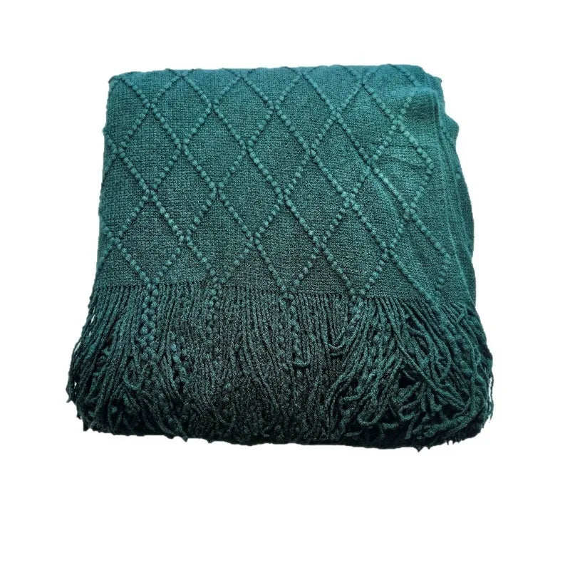 Nordic Geometric Knit Throw Blanket with Fringe Soft Decorative Sofa & Bed Blanket