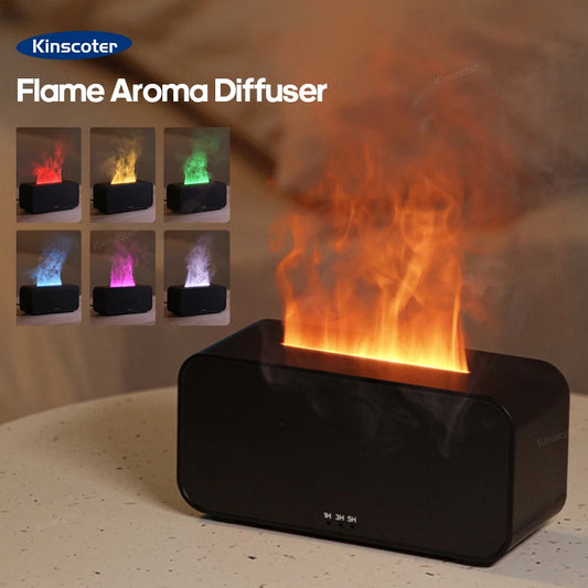 Ultrasonic Flame Aroma Diffuser Essential Oil Humidifier with 7 Color LED Timer