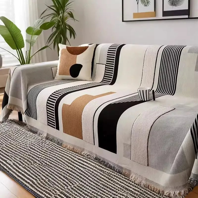 Nordic Geometric Printed Sofa Towel Cover Simple and Soft Couch Slipcover for Living Room Pet Friendly Anti Scratch Home Decor
