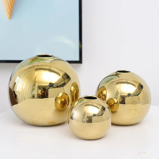 Ceramic Gold Ball Vase Decorative Tabletop Flower Vase for Home Décor