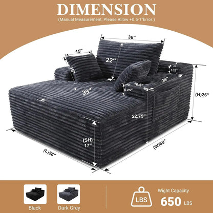 Oversized Corduroy Chaise Lounge Chair | Boneless Sleeper Sofa, Vacuum Compressed for Easy Delivery