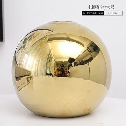 Ceramic Vase Gold-plated Ball Flower Arrangement Desktop Hydroponics Container Living Room Office Bookcase Vase Gold Vase
