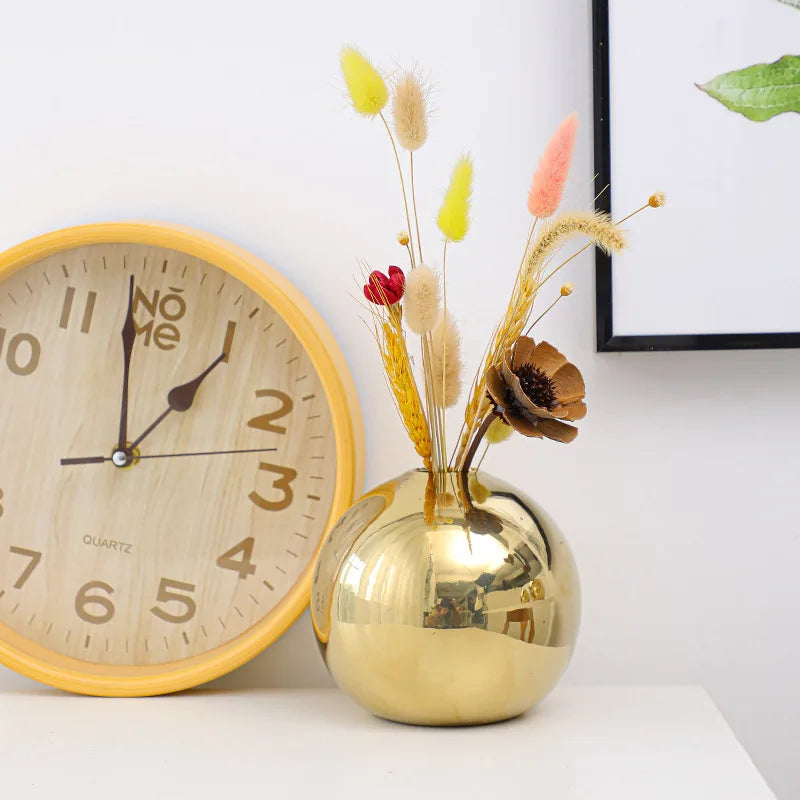 Ceramic Vase Gold-plated Ball Flower Arrangement Desktop Hydroponics Container Living Room Office Bookcase Vase Gold Vase