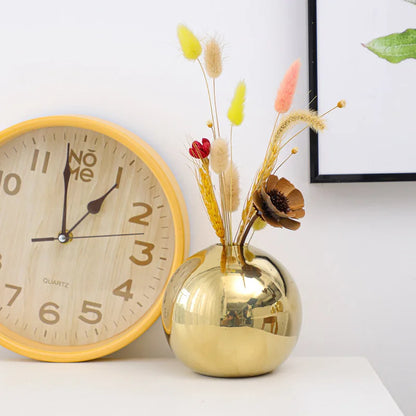 Ceramic Vase Gold-plated Ball Flower Arrangement Desktop Hydroponics Container Living Room Office Bookcase Vase Gold Vase