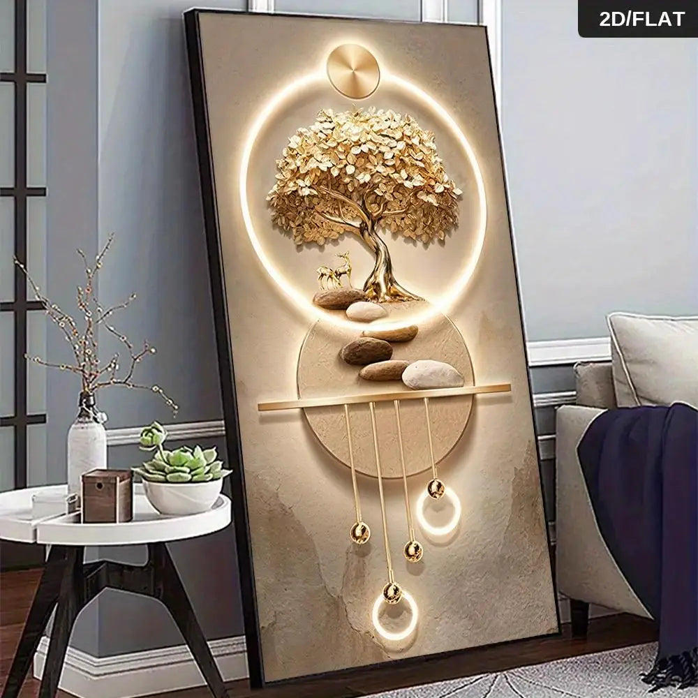 Modern Abstract Tree of Life Canvas Wall Art Elegant Gold Botanical Frameless Print