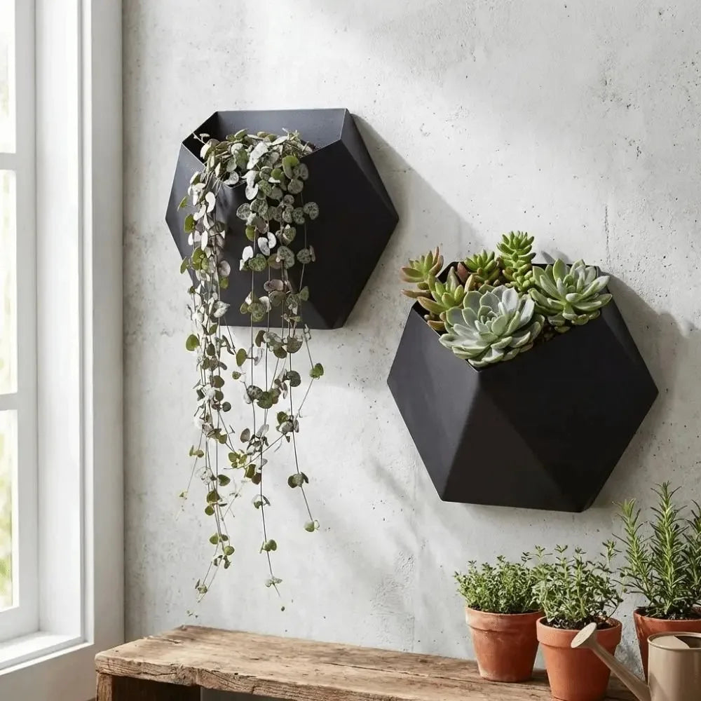1PCS Geometric Hexagonal Flower Pot Wall-Mounted 3D Printed Succulent Plant Basin Decorative Wall Hanging Planter Indoor Plants