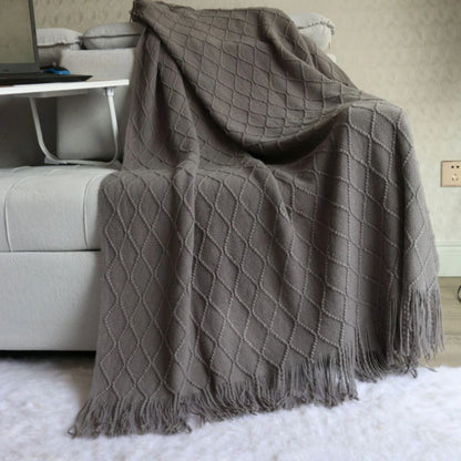 Nordic Geometric Knit Throw Blanket with Fringe Soft Decorative Sofa & Bed Blanket