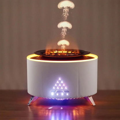 Flame Aroma Diffuser with White Noise Volcanic Lava Large Humidifier Jellyfish Mist Style Essential Oil Diffuser 3 Speed Modes