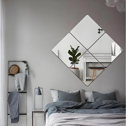4pcs Self-adhesive 3D Mirror Stickers, 2mm Thickened Flexible DIY Wall Stickers, 20/30cm Mirror Wall Art, Living Room Decoration