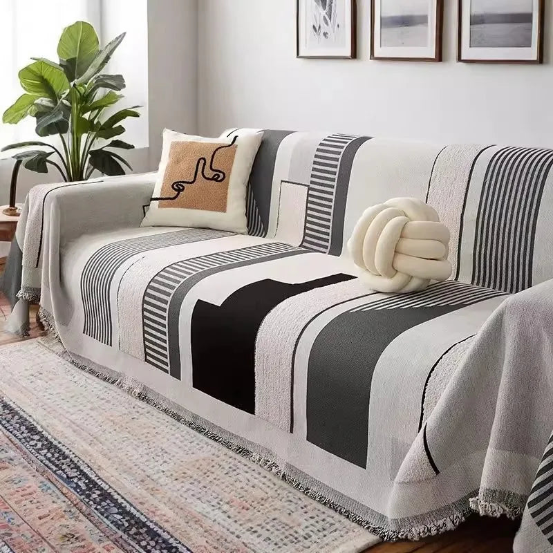 Nordic Geometric Printed Sofa Towel Cover Simple and Soft Couch Slipcover for Living Room Pet Friendly Anti Scratch Home Decor