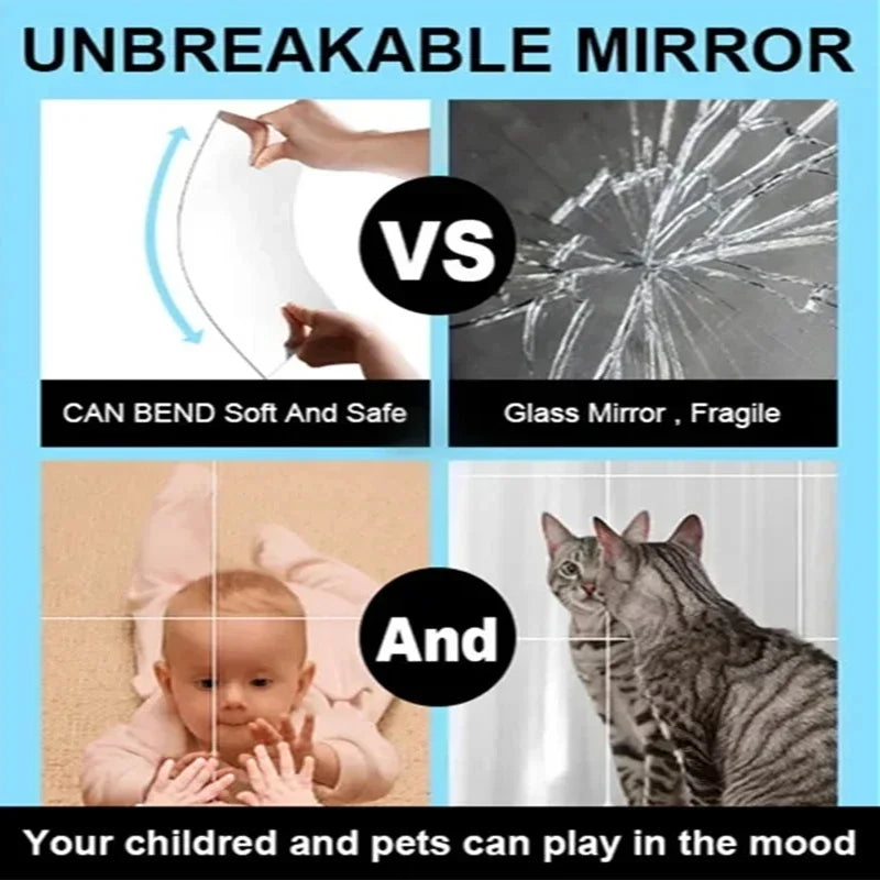 Elliptic HD Anti Fog Wall Mirror Sticker Self Adhesive Shatterproof Acrylic Non-Glass Safety Mirror Sheets for Home Decor