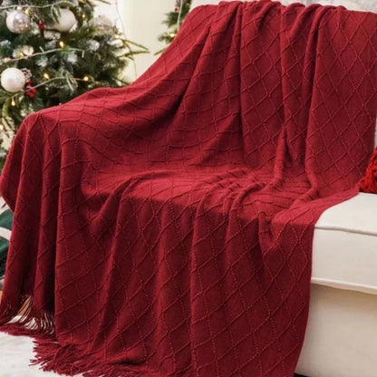 Nordic Geometric Knit Throw Blanket with Fringe Soft Decorative Sofa & Bed Blanket