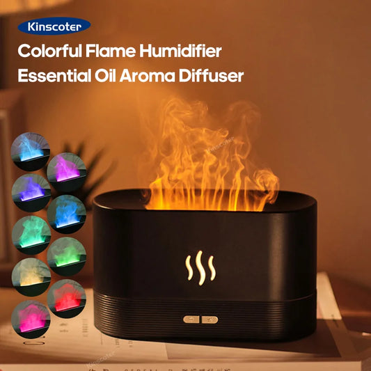 USB Flame Aroma Diffuser Essential Oil Humidifier with 7 Color LED Night Light