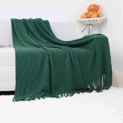 Nordic Geometric Knit Throw Blanket with Fringe Soft Decorative Sofa & Bed Blanket