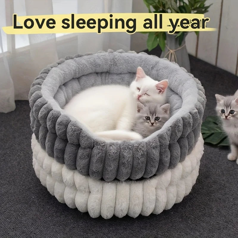 Cat Bed Round Plush Fluffy Nest Bed Cats Pet Cushions, Cozy for Indoor Cats or Small Dog beds, Doughnut Calm Anti-nxiety Dog Bed
