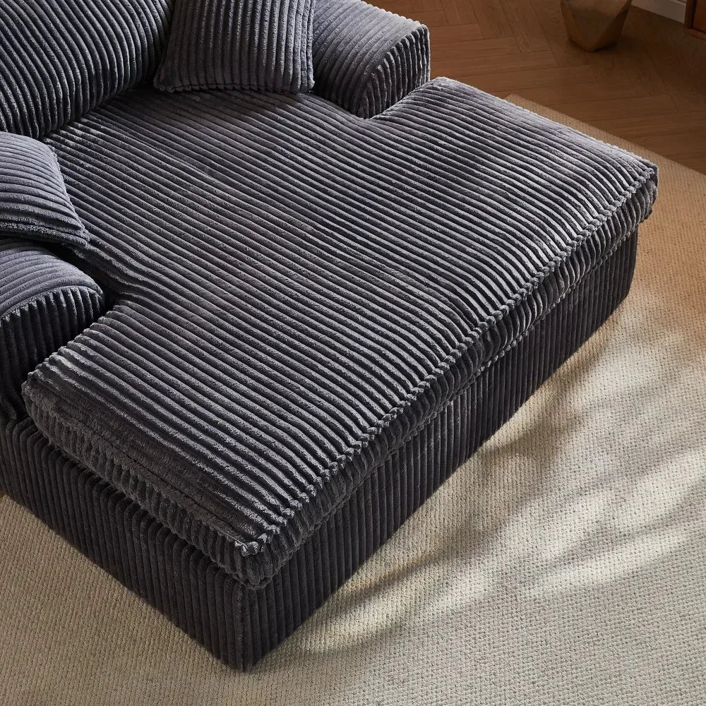 Large Modular Corduroy Double Chaise Sofa Vacuum Compressed for Easy Delivery