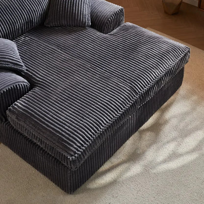 Large Modular Corduroy Double Chaise Sofa Vacuum Compressed for Easy Delivery