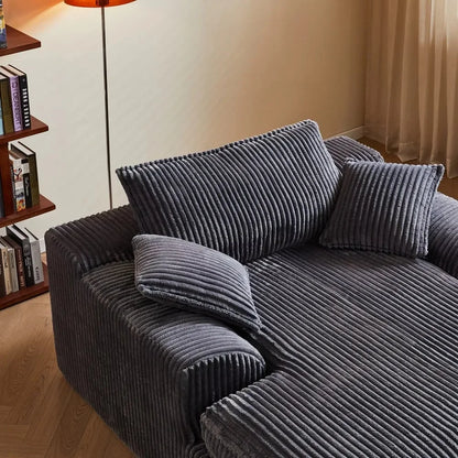 Large Modular Corduroy Double Chaise Sofa Vacuum Compressed for Easy Delivery