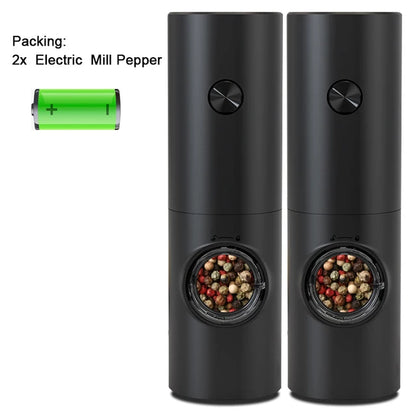 Electric Automatic Mill Pepper And Salt Grinder With Base Set Battery Powered With LED Light Adjustable Coarseness Kitchen Tool