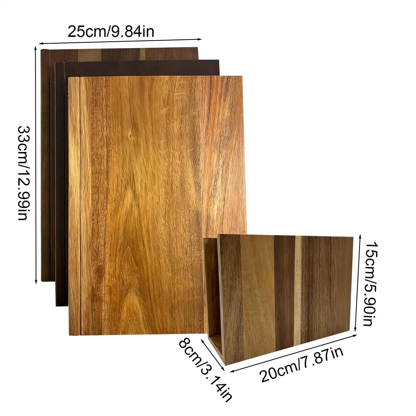 3-Piece Book Style Wooden Cutting Board Set with Stand