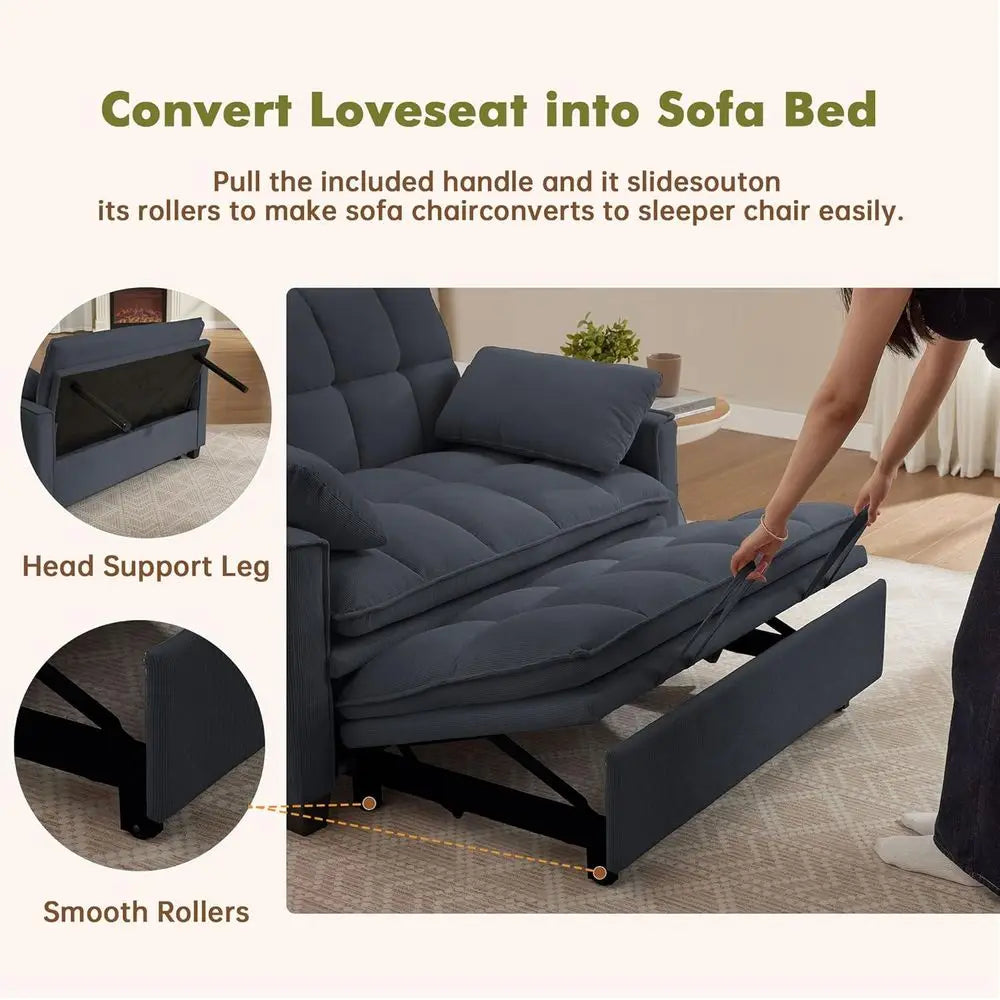 3-in-1 Convertible Sofa Bed with Pull-Out Sleeper