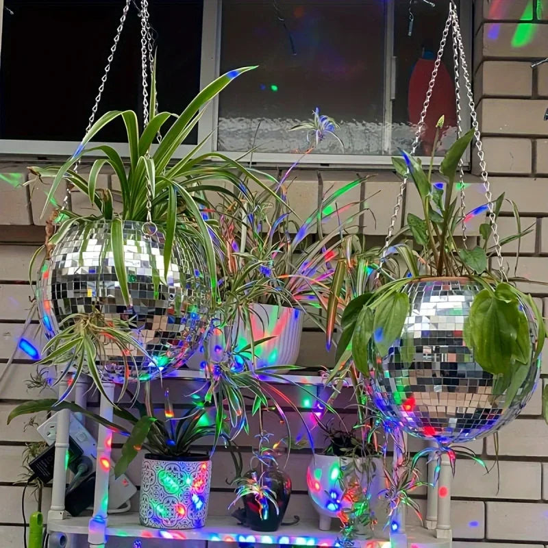 Disco Mirror Ball, Hanging Flower Pot, Hanging Basket, Indoor Ornament, Bohemian-inspired Mirror Ball, Space-saving