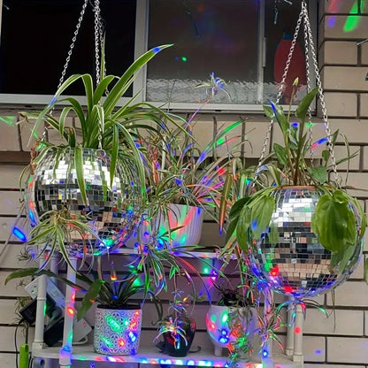 Disco Mirror Ball, Hanging Flower Pot, Hanging Basket, Indoor Ornament, Bohemian-inspired Mirror Ball, Space-saving