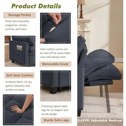 3-in-1 Convertible Sofa Bed with Pull-Out Sleeper