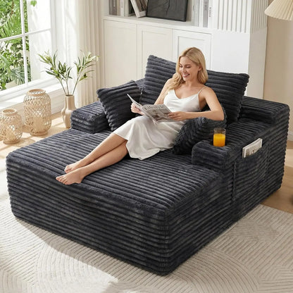 Oversized Corduroy Chaise Lounge Chair | Boneless Sleeper Sofa, Vacuum Compressed for Easy Delivery