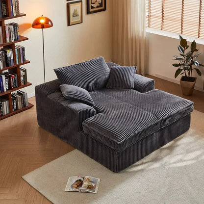 Large Modular Corduroy Double Chaise Sofa Vacuum Compressed for Easy Delivery