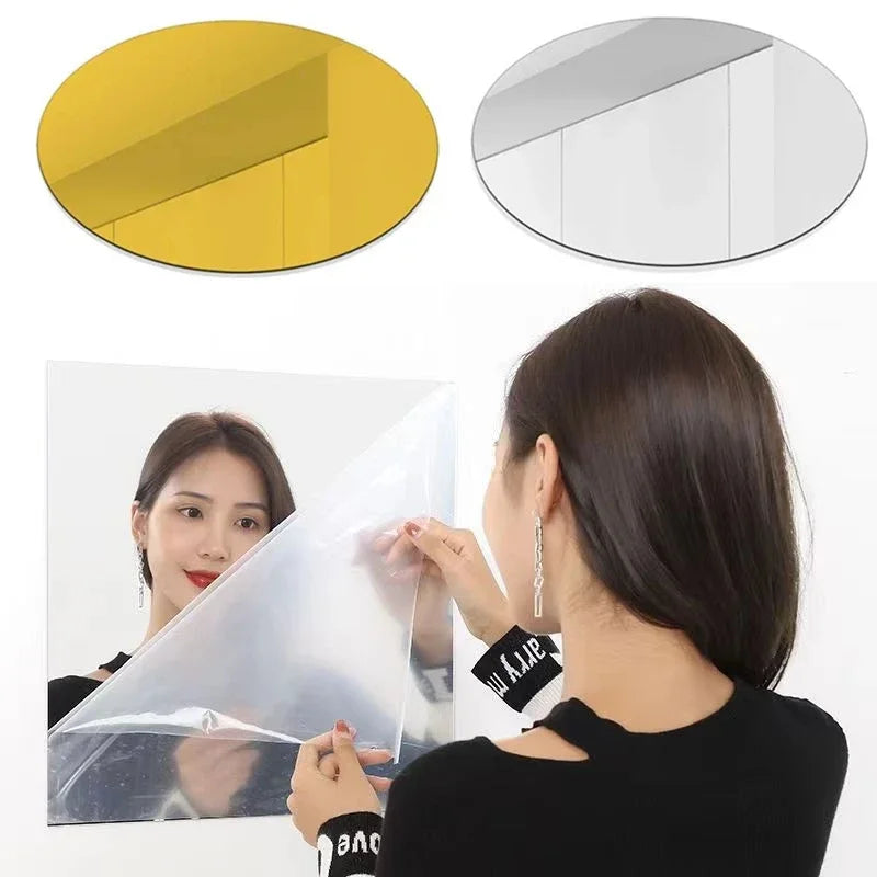 Elliptic HD Anti Fog Wall Mirror Sticker Self Adhesive Shatterproof Acrylic Non-Glass Safety Mirror Sheets for Home Decor