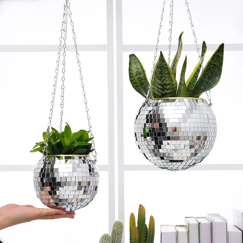 Disco Mirror Ball, Hanging Flower Pot, Hanging Basket, Indoor Ornament, Bohemian-inspired Mirror Ball, Space-saving