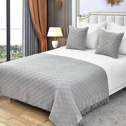 Nordic Geometric Knit Throw Blanket with Fringe Soft Decorative Sofa & Bed Blanket