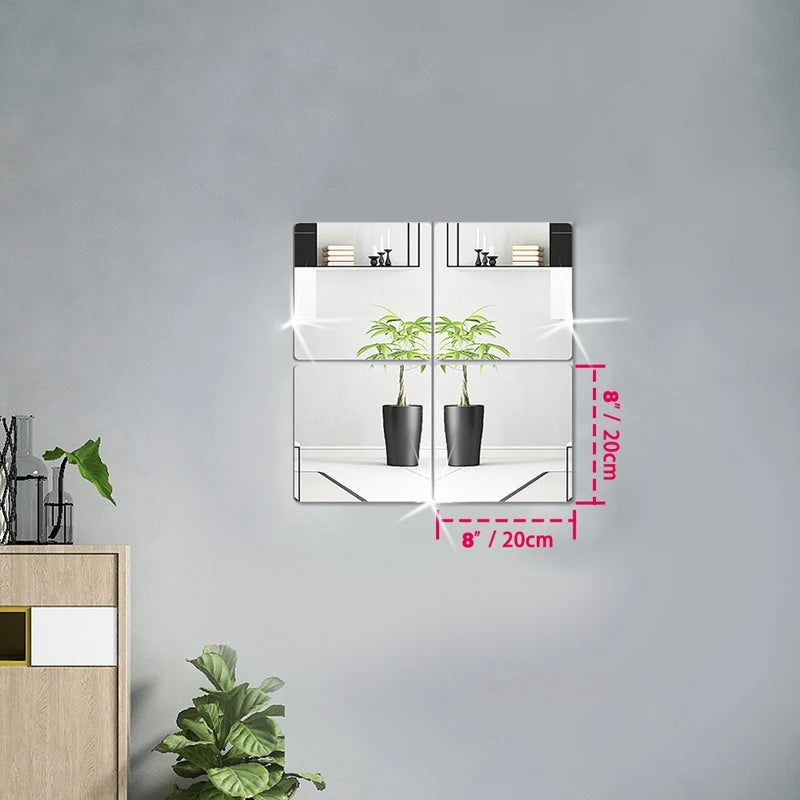 4pcs Self-adhesive 3D Mirror Stickers, 2mm Thickened Flexible DIY Wall Stickers, 20/30cm Mirror Wall Art, Living Room Decoration