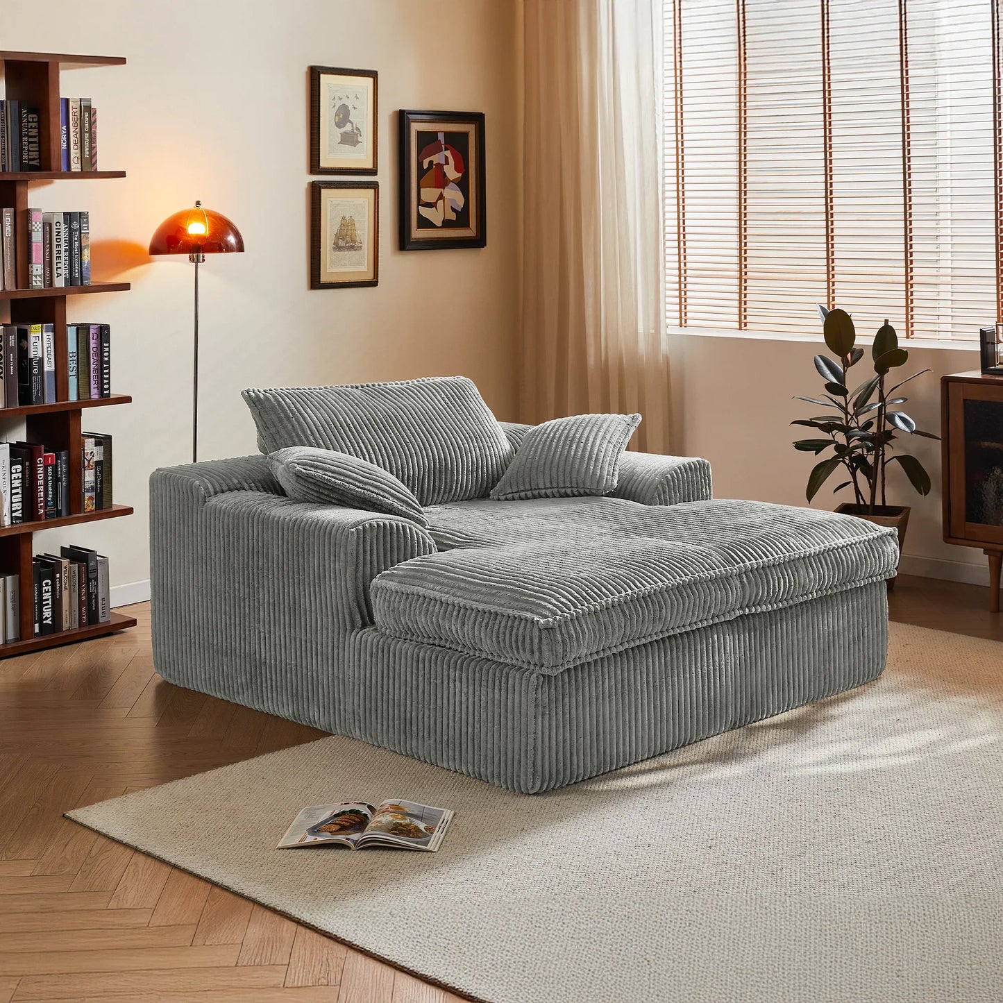 Large Modular Corduroy Double Chaise Sofa Vacuum Compressed for Easy Delivery
