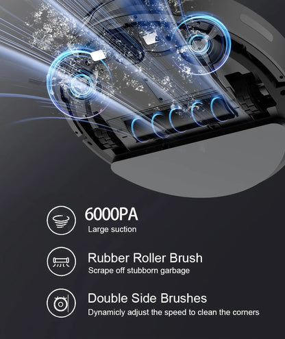 Smart Robot Vacuum & Mop Combo with 6000Pa Powerful Suction WiFi Voice Control Auto Recharge