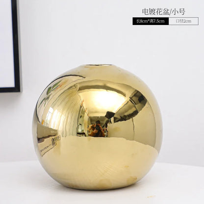 Ceramic Vase Gold-plated Ball Flower Arrangement Desktop Hydroponics Container Living Room Office Bookcase Vase Gold Vase