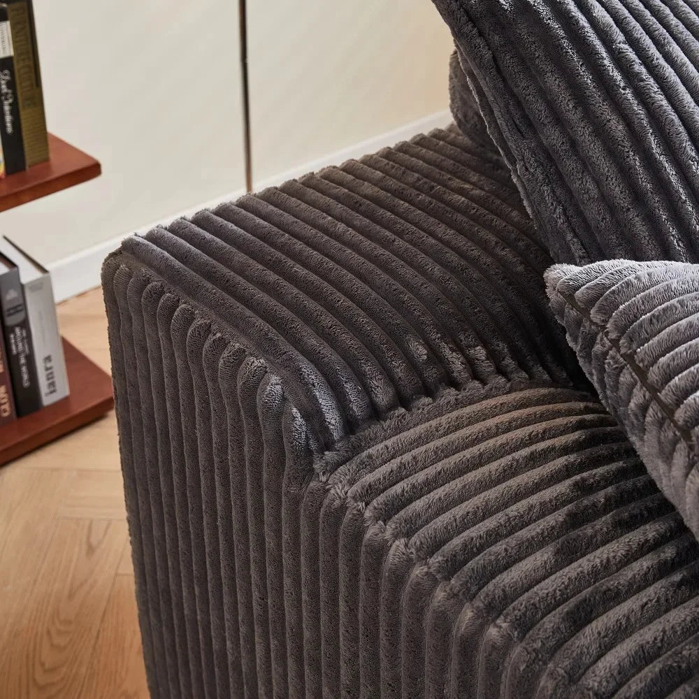 Large Modular Corduroy Double Chaise Sofa Vacuum Compressed for Easy Delivery