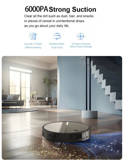Smart Robot Vacuum & Mop Combo with 6000Pa Powerful Suction WiFi Voice Control Auto Recharge